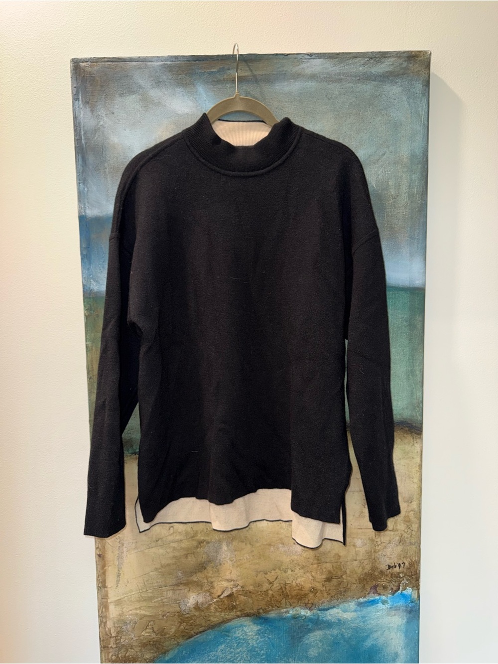 Everlane Black Mock-Neck Sweater with Contrast Hem